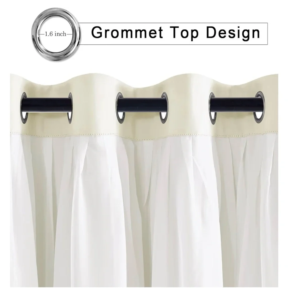 HIASAN ~ Blackout Curtains w/Sheer Overlay Grommet Thermal Insulated 52W X 84L